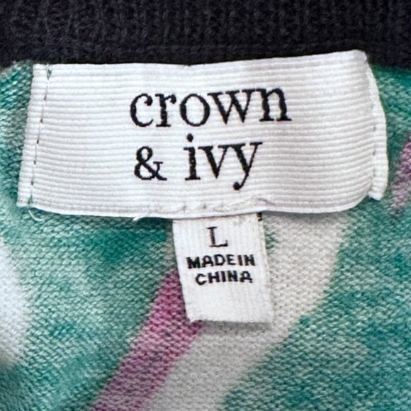 Crown & Ivy Unique Eclectic Pelican Print Cardigan Sweater Green Red Sz Large - Picture 9 of 10